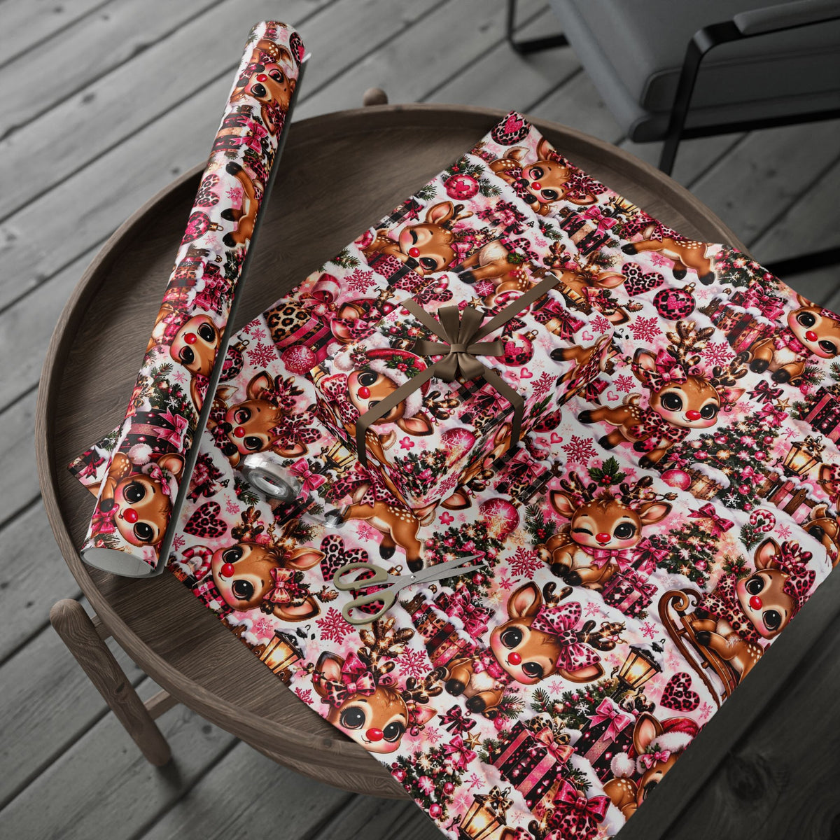 Pink Leopard Reindeer Christmas Wrapping Paper – Rudolph’s Glam Holidays