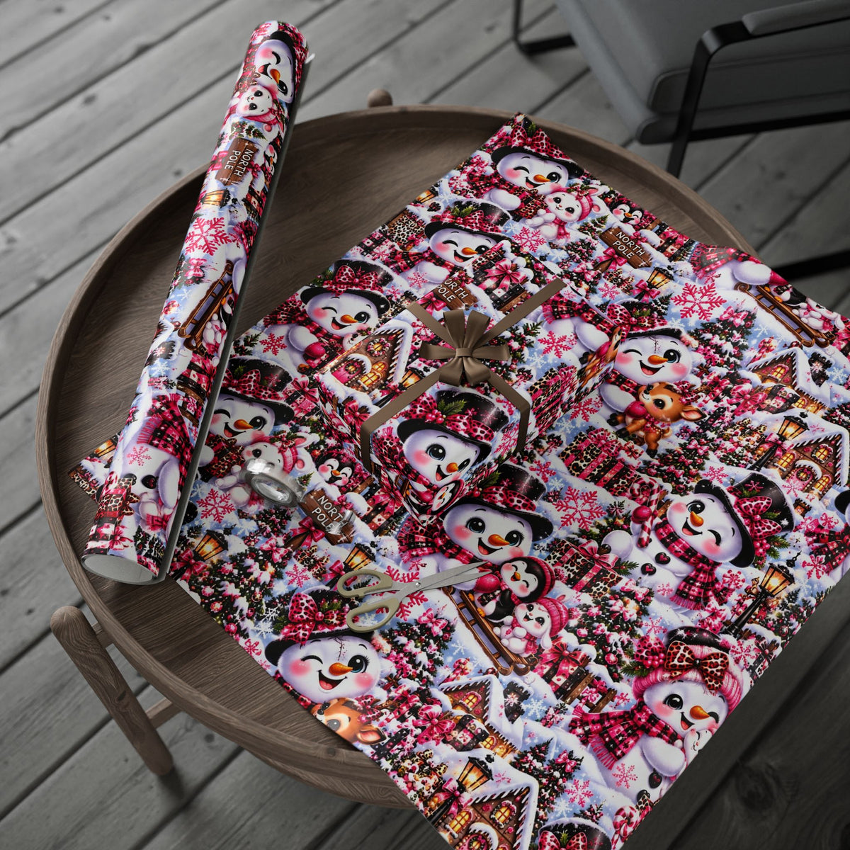 Pink Leopard Snowman Christmas Wrapping Paper – North Pole Magic