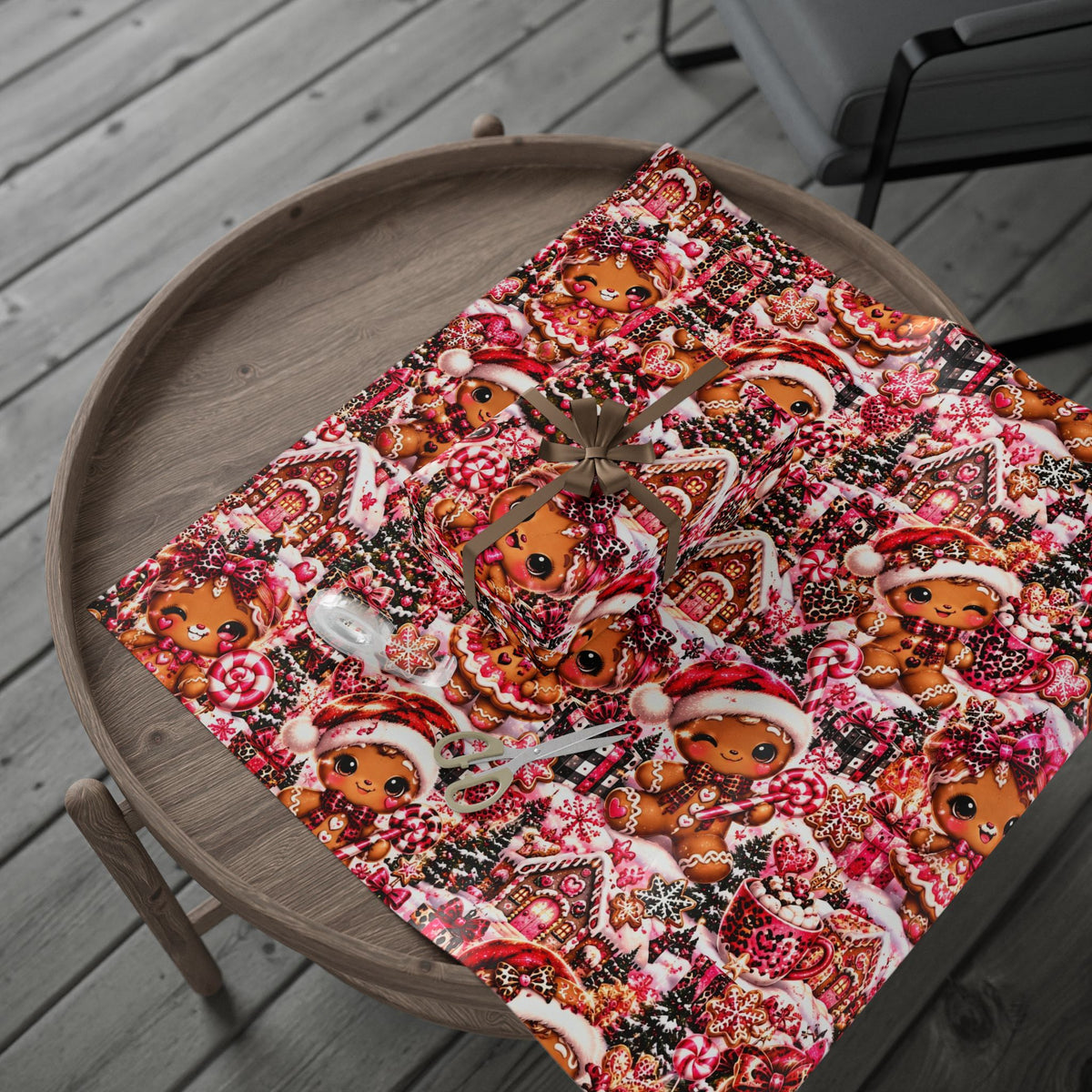 Sweet & Sassy Gingerbread Christmas Wrapping Paper – Pink Leopard Holiday