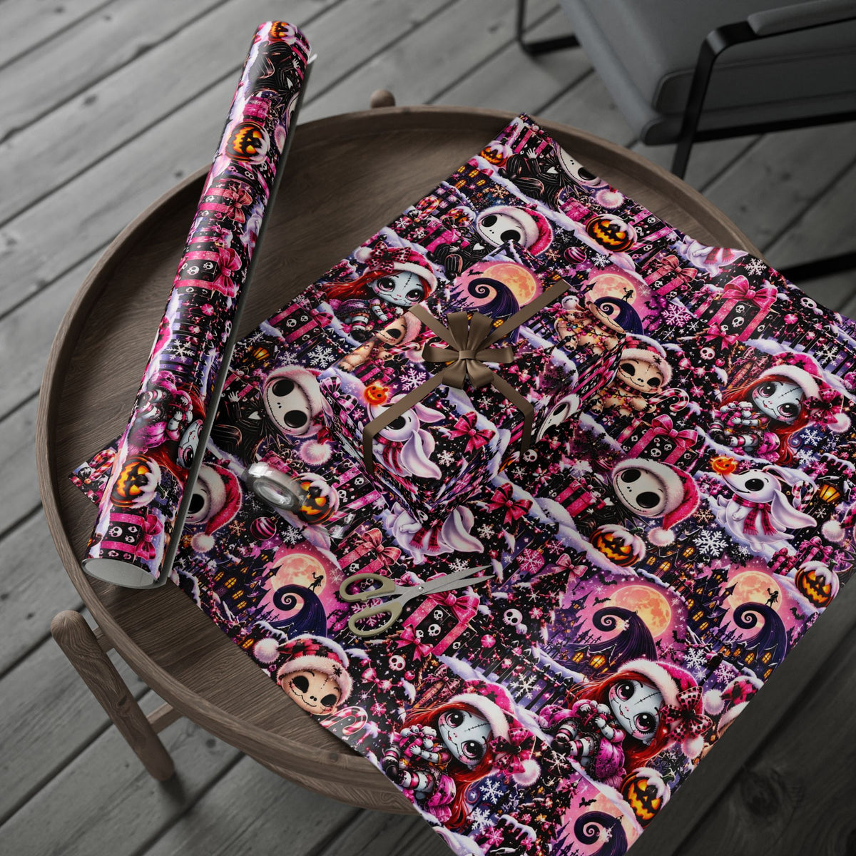 Pink Gothic Christmas Wrapping Paper – Merry & Spooky Holiday Magic