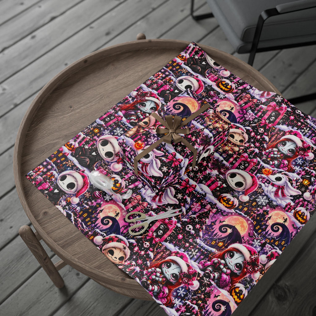 Pink Gothic Christmas Wrapping Paper – Merry & Spooky Holiday Magic
