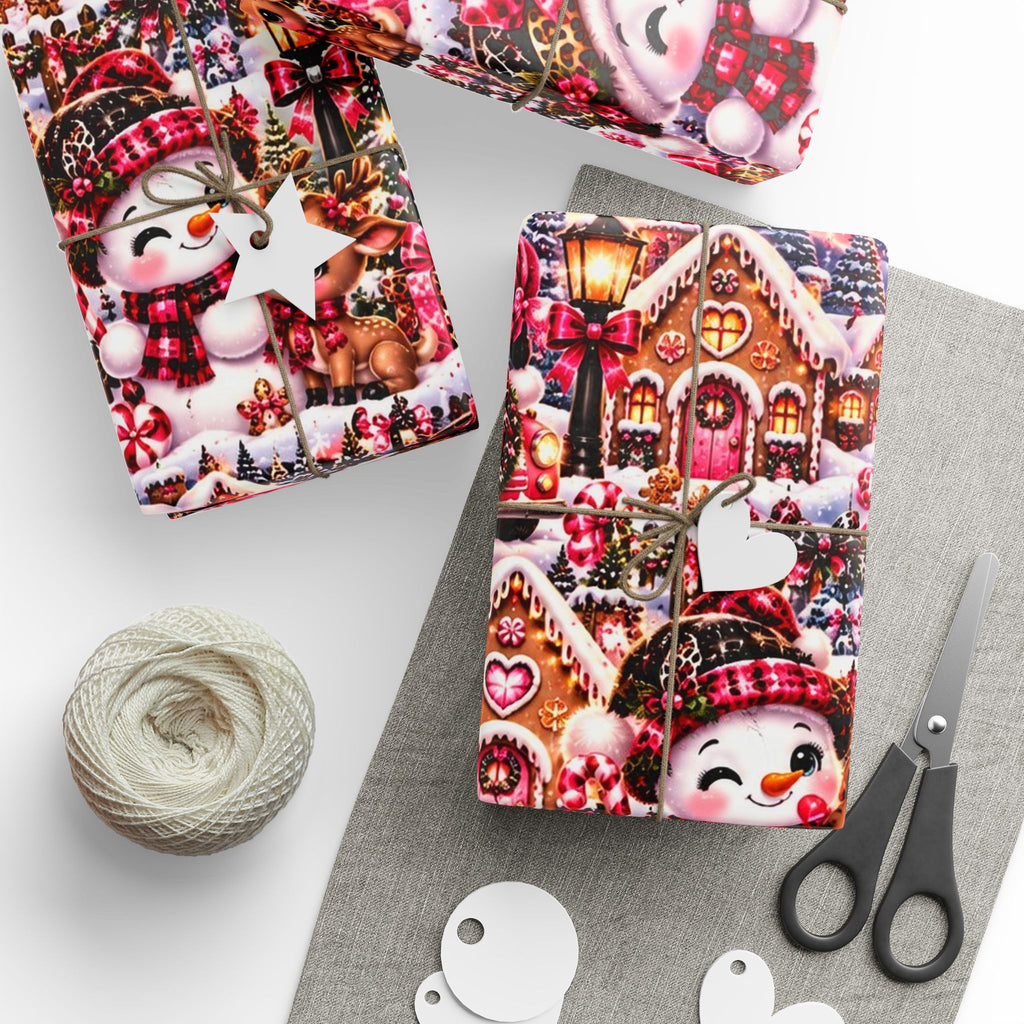 Pink Christmas Magic Wrapping Paper – Snowmen, Reindeer & Holiday Cheer