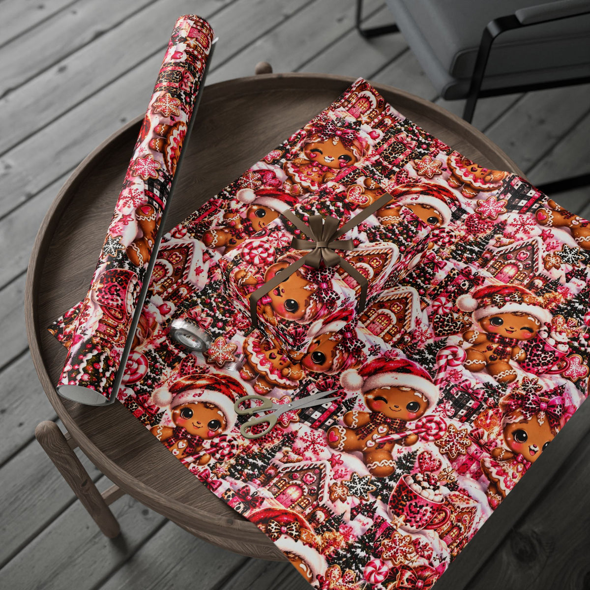 Sweet & Sassy Gingerbread Christmas Wrapping Paper – Pink Leopard Holiday
