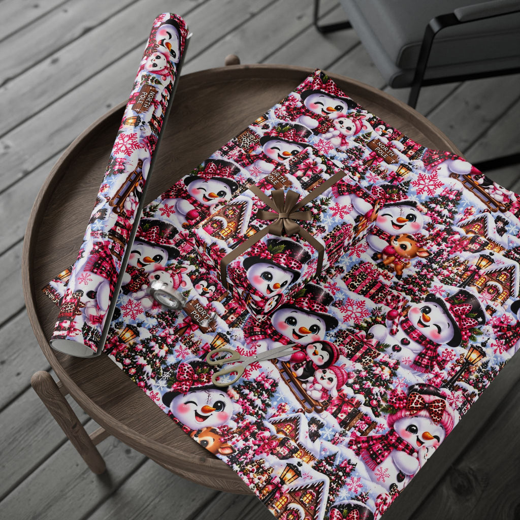 Pink Leopard Snowman Christmas Wrapping Paper – North Pole Magic