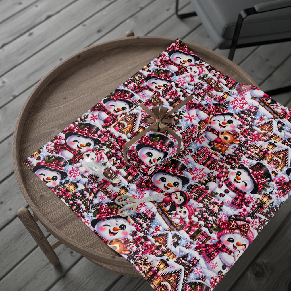 Pink Leopard Snowman Christmas Wrapping Paper – North Pole Magic