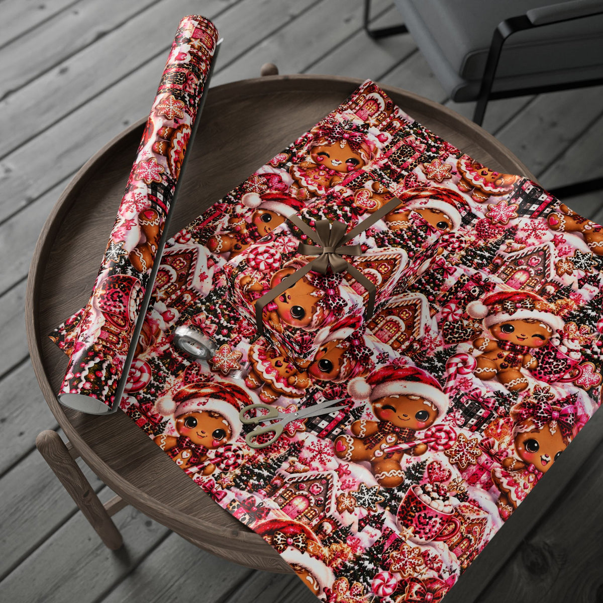 Sweet & Sassy Gingerbread Christmas Wrapping Paper – Pink Leopard Holiday