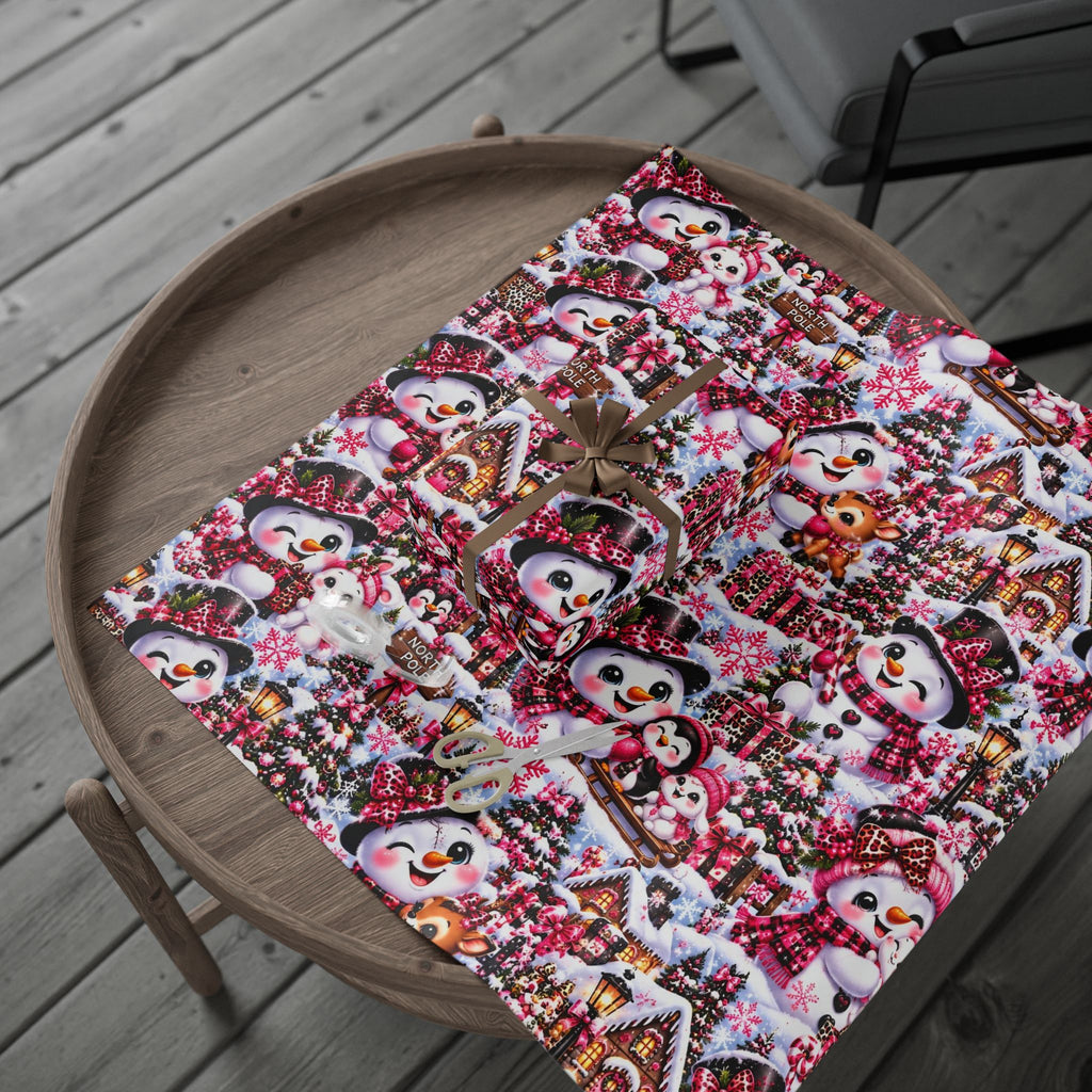 Pink Leopard Snowman Christmas Wrapping Paper – North Pole Magic
