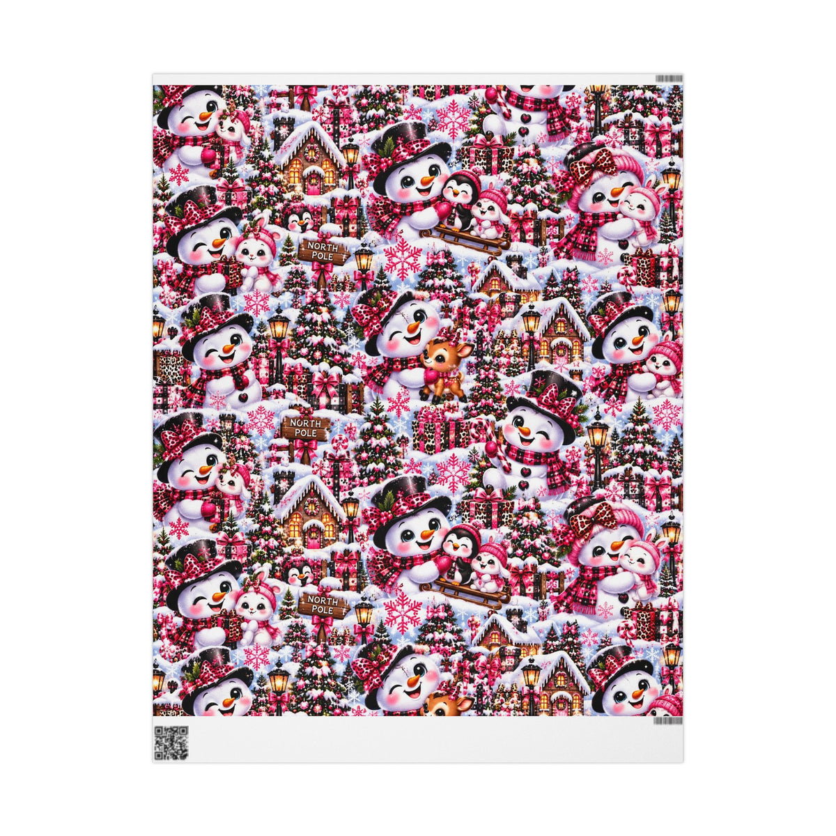 Pink Leopard Snowman Christmas Wrapping Paper – North Pole Magic