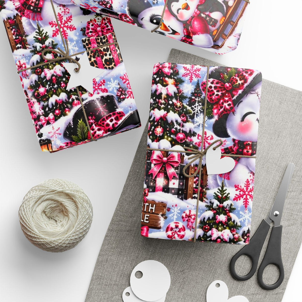 Pink Leopard Snowman Christmas Wrapping Paper – North Pole Magic