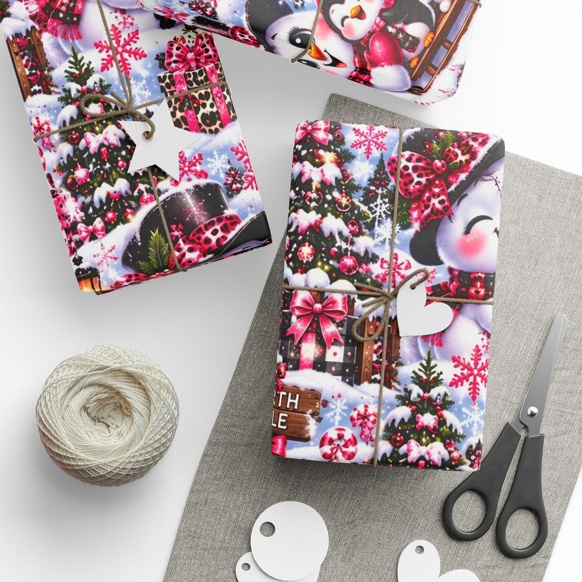 Pink Leopard Snowman Christmas Wrapping Paper – North Pole Magic