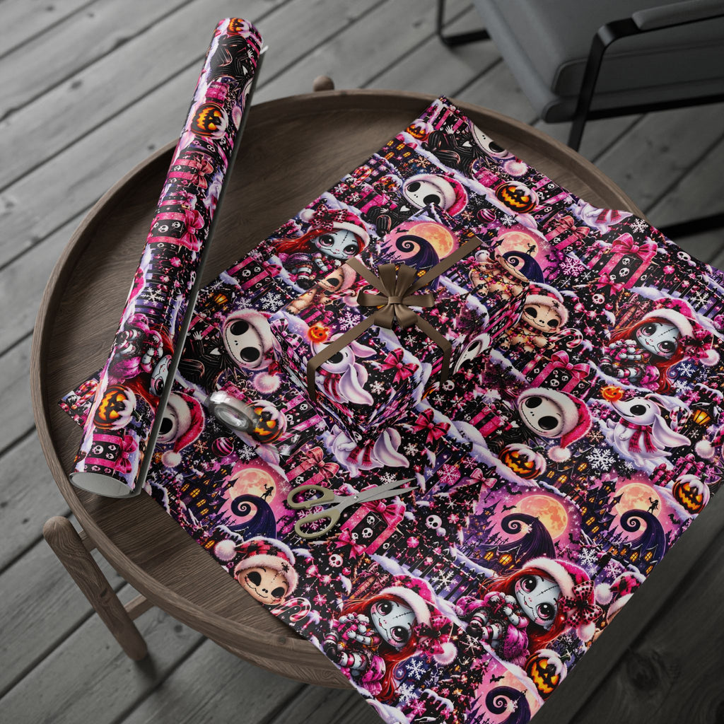 Pink Gothic Christmas Wrapping Paper – Merry & Spooky Holiday Magic