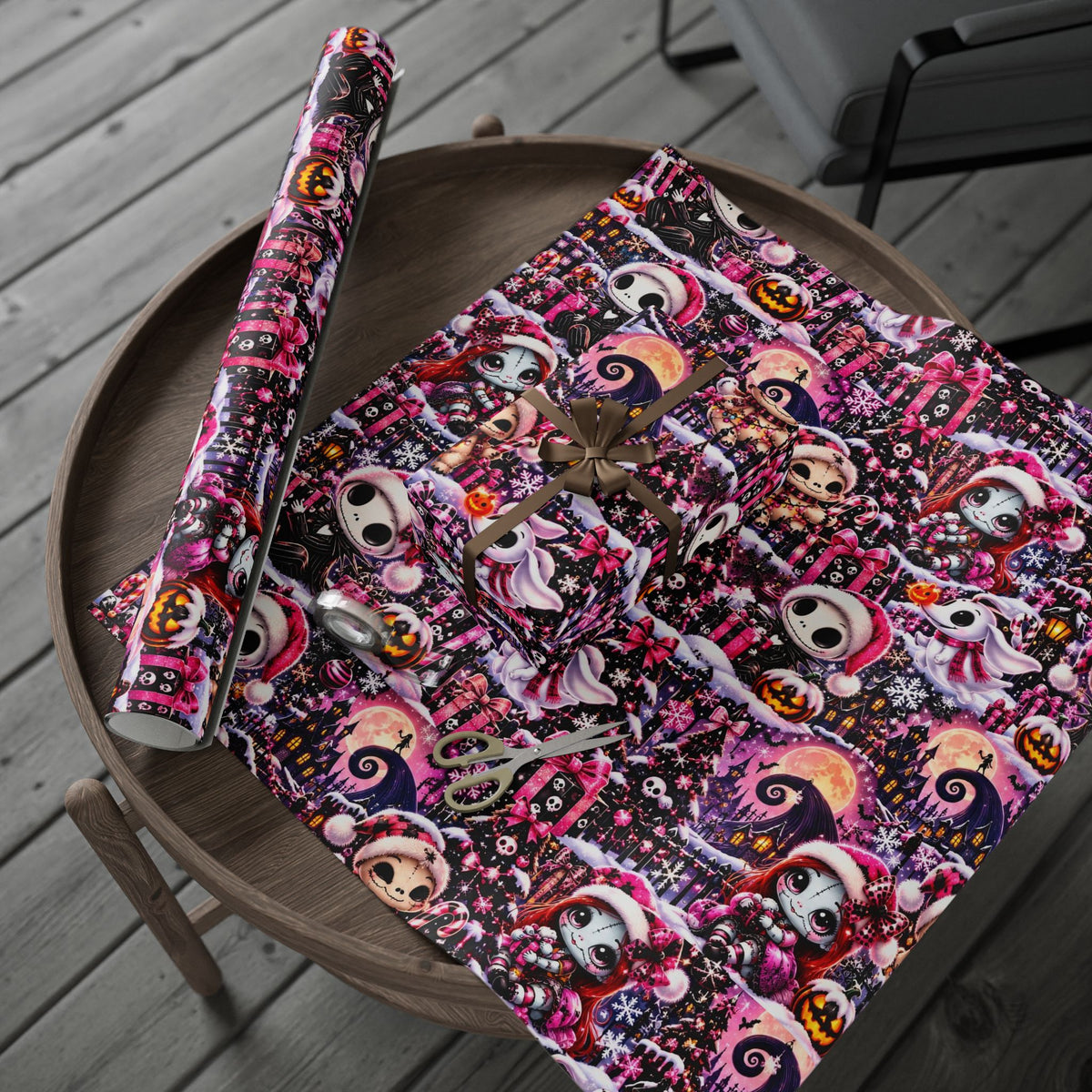 Pink Gothic Christmas Wrapping Paper – Merry & Spooky Holiday Magic