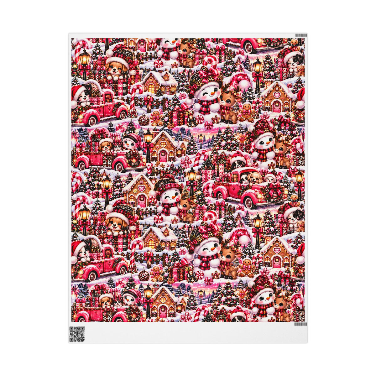 Pink Christmas Magic Wrapping Paper – Snowmen, Reindeer & Holiday Cheer