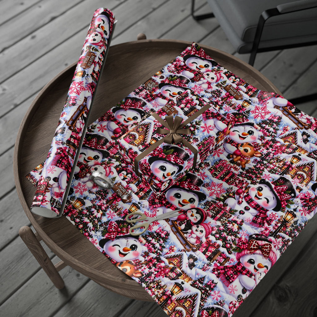 Pink Leopard Snowman Christmas Wrapping Paper – North Pole Magic