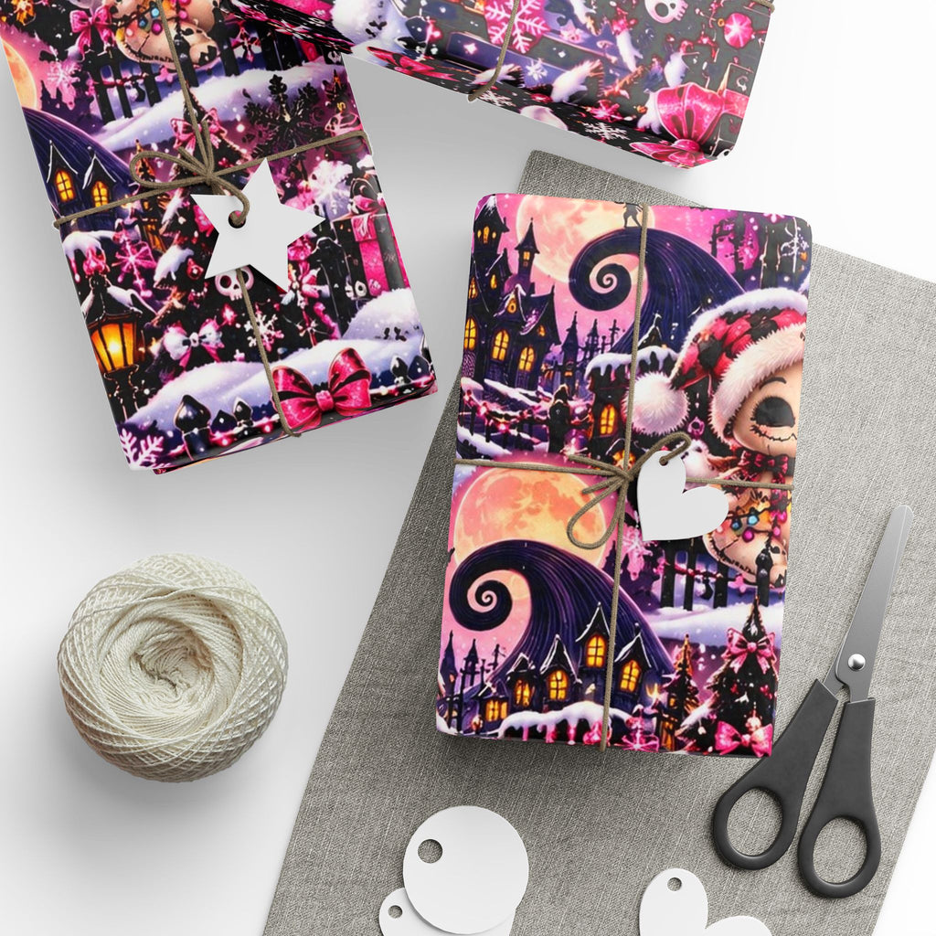 Pink Gothic Christmas Wrapping Paper – Merry & Spooky Holiday Magic