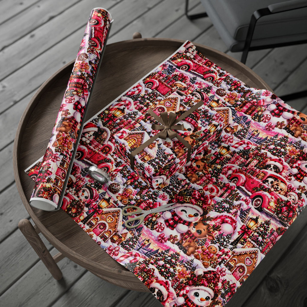 Pink Christmas Magic Wrapping Paper – Snowmen, Reindeer & Holiday Cheer